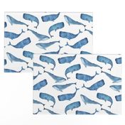 Blue Whales on White Background Boys Underwater Theme