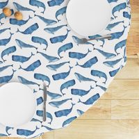 Blue Whales on White Background Boys Underwater Theme