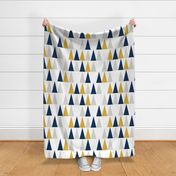 Tall triangles in Midnight blue, goldenrod and grey
