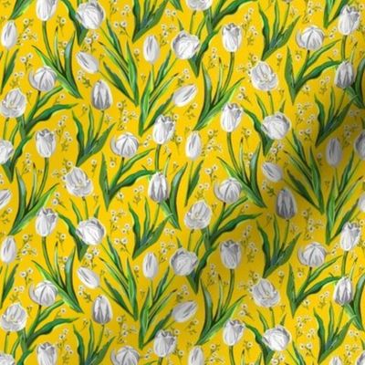 Micro White Tulips + Babys Breath | Yellow