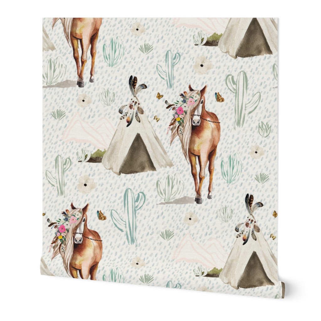 8" Spring Boho Floral Horse Rain Background