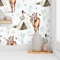 8" Spring Boho Floral Horse Rain Background