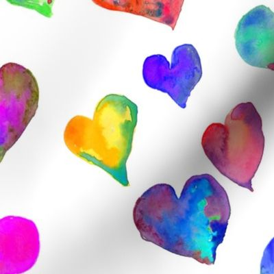 Rainbow Watercolor Hearts 
