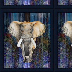 2 panels per fat quarter FRAMED ELEPHANT on wood panel NIGHT SAVANNAH