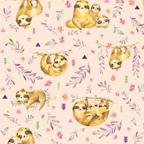 Sloths Hangin On, Blush – Children's Bedding Baby Girl Nursery, SMALL Scale