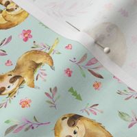 Sloths Hangin On, Soft Mint – Children's Bedding Baby Girl Nursery, SMALL Scale