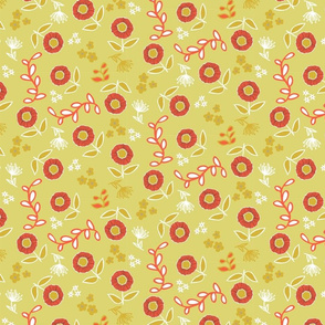 Whimsical Yellow/Red Floral Pattern