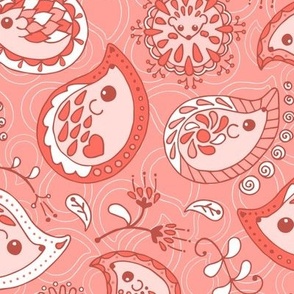 Hedgehog Paisley Living Coral