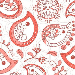 Hedgehog Paisley Coral Bg White