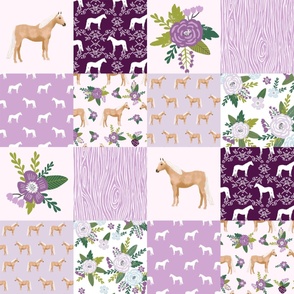 horse quilt cheater quilt fabric - purple, palomino horse fabric, horse fabric, cheater quilt fabric - 6" squares