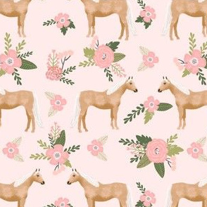 palomino horse floral fabric - cute floral fabric, horse fabric, feminine floral fabric, peach horse fabric -peach