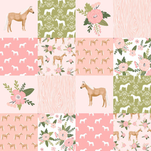 horse quilt cheater quilt fabric - peach  palomino horse fabric, horse fabric, cheater quilt fabric - 6" squares