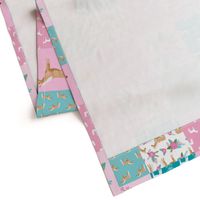 horse quilt cheater quilt fabric - pink and teal, palomino horse fabric, horse fabric, cheater quilt fabric - 6" squares