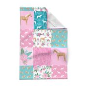 horse quilt cheater quilt fabric - pink and teal, palomino horse fabric, horse fabric, cheater quilt fabric - 6" squares