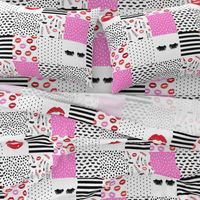 makeup cheater quilt fabric - cheater quilt, girls fabric, women fabric, makeup, cosmetics, beauty, beauty fabric - pink and red