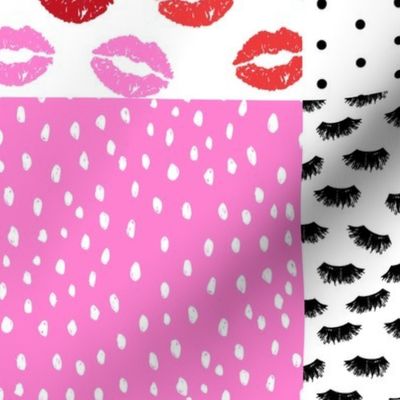 makeup cheater quilt fabric - cheater quilt, girls fabric, women fabric, makeup, cosmetics, beauty, beauty fabric - pink and red