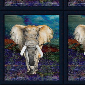 2 panels per fat quarter FRAMED ELEPHANT on wood panel NIGHT SAVANNAH 2