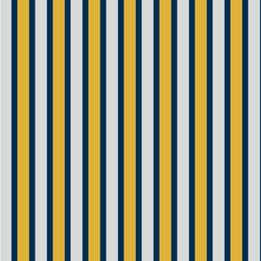 Late Summer Garden Stripes (#3) - Narrow Midnight Blue Ribbons with Silvery Gray and Goldenrod
