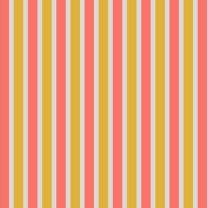 Late Summer Garden Stripes (#2) - Narrow Silvery Grey Ribbons with Coral and Goldenrod