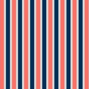 Late Summer Garden Stripes (#1) - Narrow Silvery Grey Ribbons with Coral and Midnight Blue