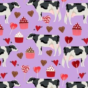 cow valentines day fabric - cow fabric, cattle fabric, holstein cow, valentines fabric, farm yard valentines, farm valentines  - purple