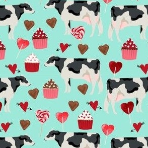 cow valentines day fabric - cow fabric, cattle fabric, holstein cow, valentines fabric, farm yard valentines, farm valentines  - mint