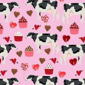 cow valentines day fabric - cow fabric, cattle fabric, holstein cow, valentines fabric, farm yard valentines, farm valentines  - pink