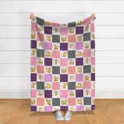 Sloth Cheater Quilt – Patchwork Blanket Baby Girl Bedding, Plum Peach Pink Grey, Design EA