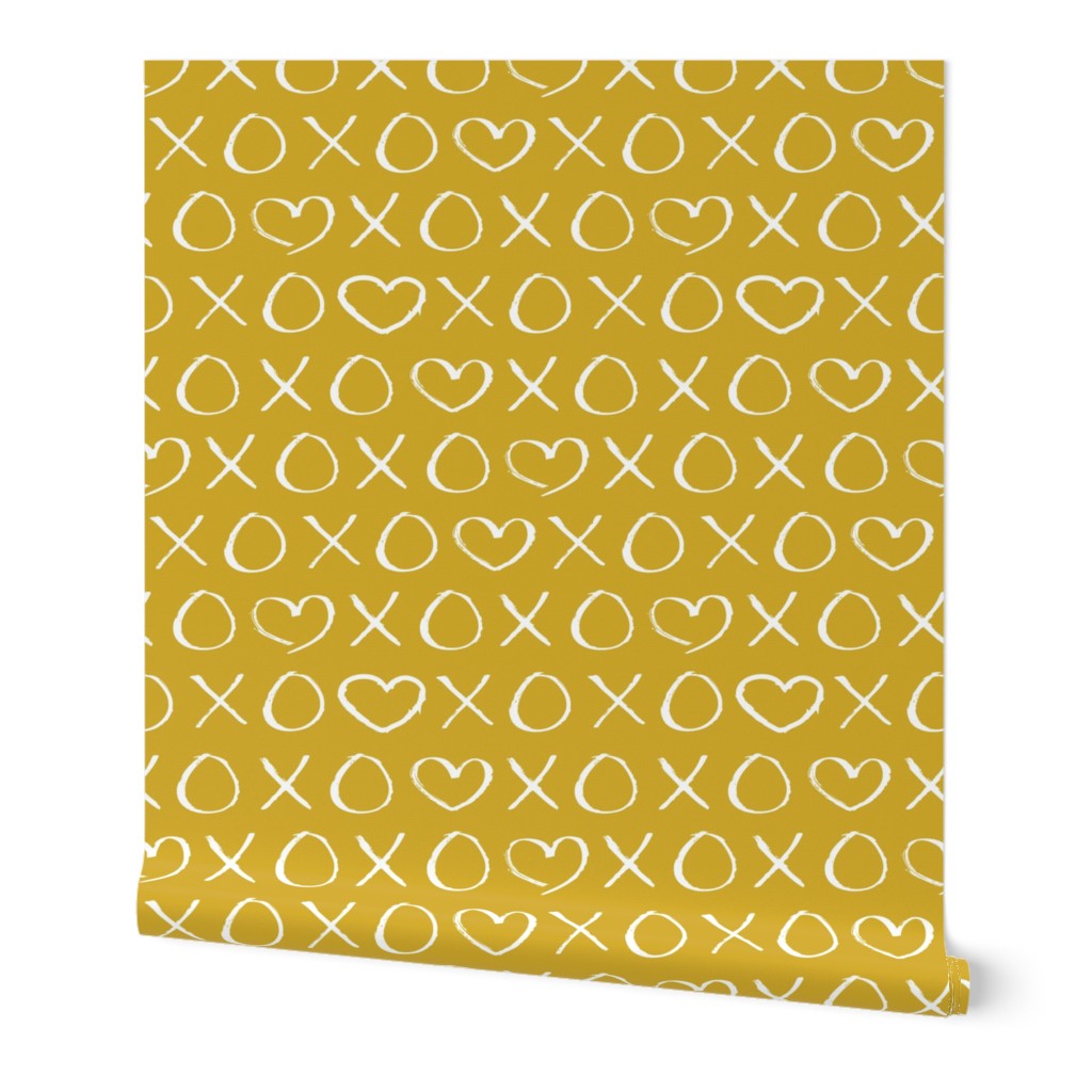 xoxo love hearts hugs and kisses print for lovers wedding and sweet valentine romance mustard ochre yellow