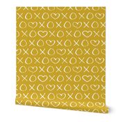 xoxo love hearts hugs and kisses print for lovers wedding and sweet valentine romance mustard ochre yellow