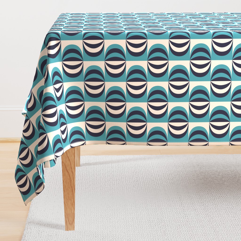 Mid-century modern striped ovals carribean teal