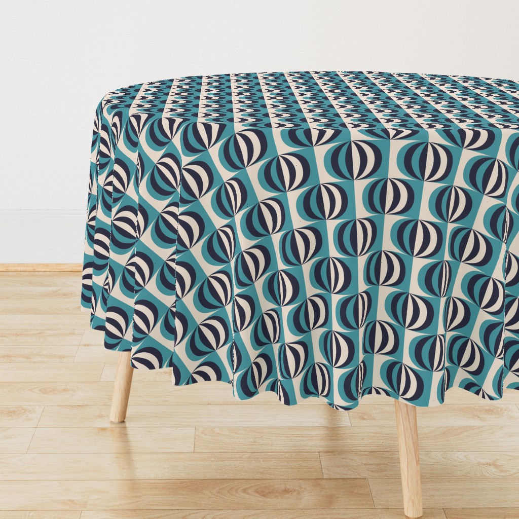 Mid-century modern striped ovals carribean teal