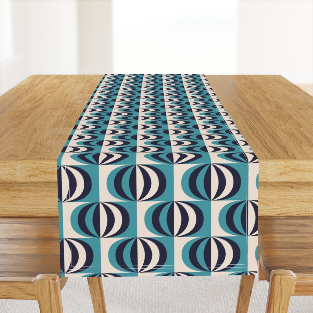 Mid-century modern striped ovals carribean teal