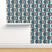 Mid-century modern striped ovals carribean teal