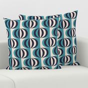 Mid-century modern striped ovals carribean teal