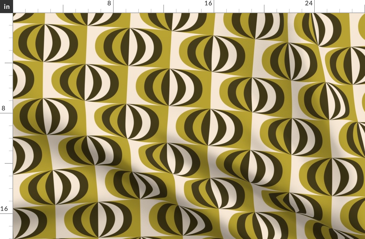 Mid-century modern striped ovals moss green