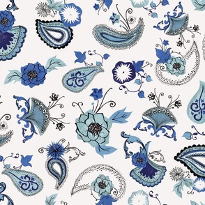 Blue & White Floral Paisley