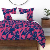  Silhouette Peony Branch Raspberry on Navy