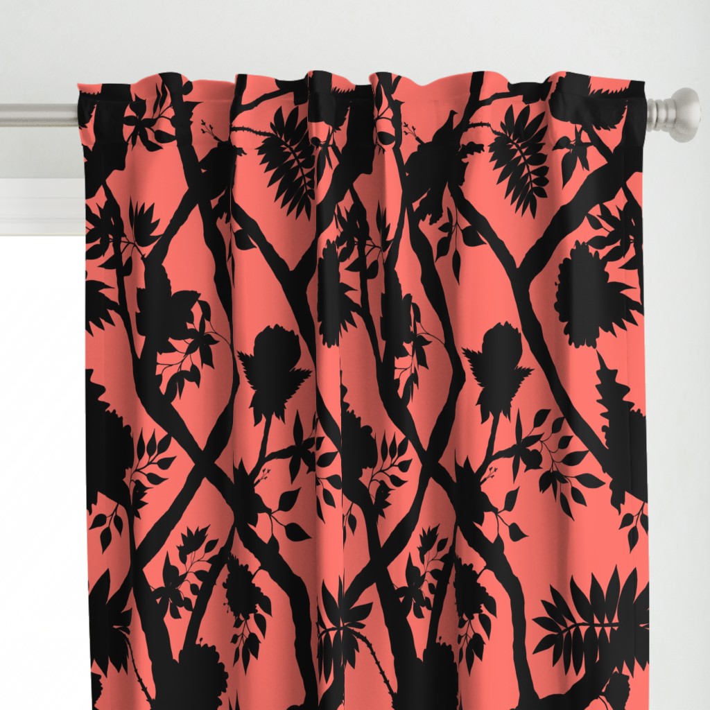  Silhouette Peony Branch Black on Living Coral