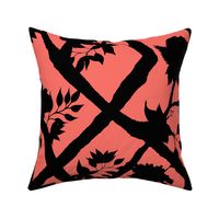  Silhouette Peony Branch Black on Living Coral