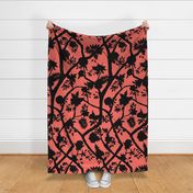  Silhouette Peony Branch Black on Living Coral