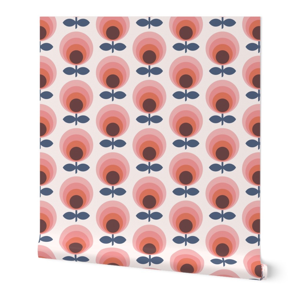 Retro circle flowers terracotta mid-century modern