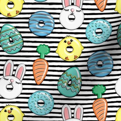 easter donuts - bunnies, chicks, carrots, eggs - easter fabric - black stripes LAD19