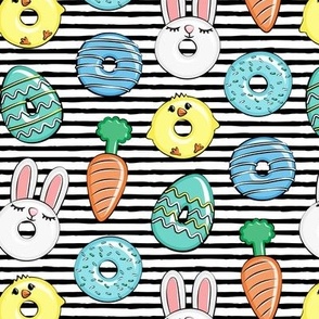 easter donuts - bunnies, chicks, carrots, eggs - easter fabric - black stripes LAD19