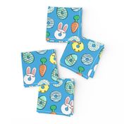 easter donuts - bunnies, chicks, carrots, eggs - easter fabric - dark blue LAD19