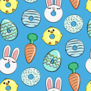 easter donuts - bunnies, chicks, carrots, eggs - easter fabric - dark blue LAD19