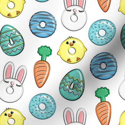 easter donuts - bunnies, chicks, carrots, eggs - easter fabric - blue LAD19