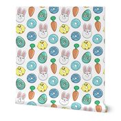 easter donuts - bunnies, chicks, carrots, eggs - easter fabric - blue LAD19