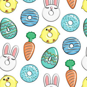 easter donuts - bunnies, chicks, carrots, eggs - easter fabric - blue LAD19
