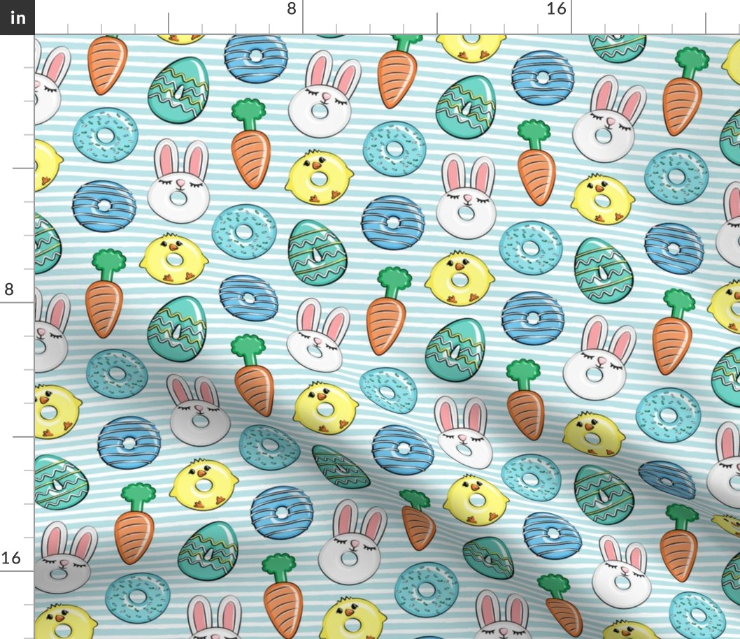 easter donuts - bunnies, chicks, carrots, eggs - easter fabric - blue on blue stripes LAD19